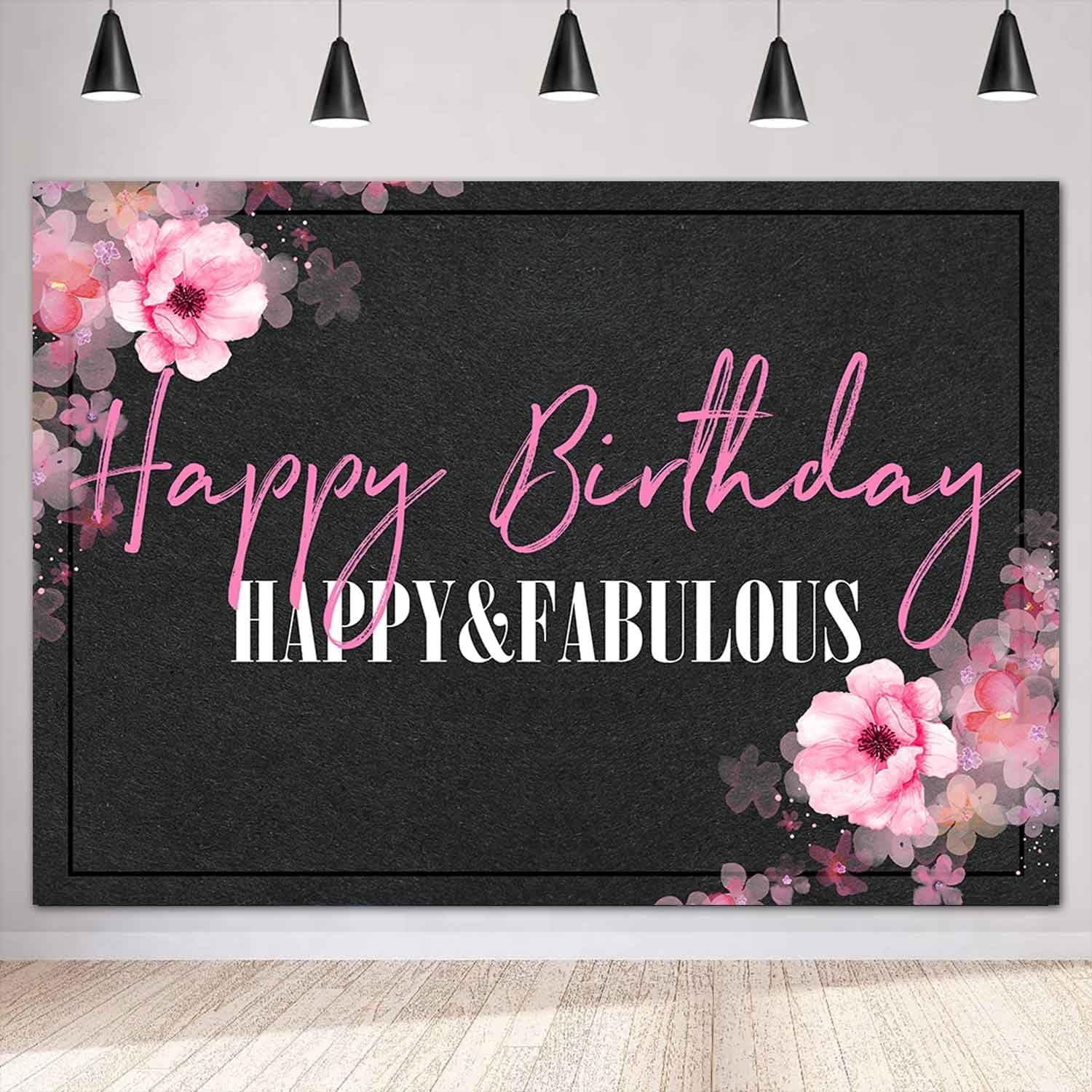 Pink Floral Happy Birthday Backdrop Fuchsia Flowers Women Birthday Photography Background Fabulous 40th 50th 60th Birthday Party Decorations Cake Table Banner Supplies Photo Booth